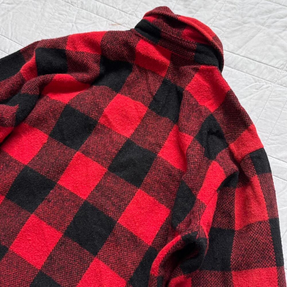 VTG Sears Kings Road 70s flannel shirt mens M red buffalo plaid wool blend retro - Picture 7 of 8